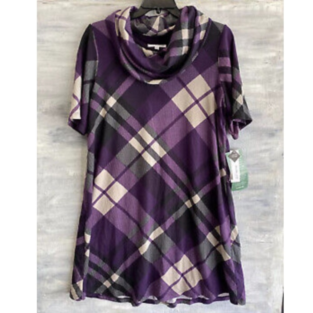 Studio One NY Plaid Cowl Neck Turtleneck Sweater Dress Size 2X - Picture 1 of 4